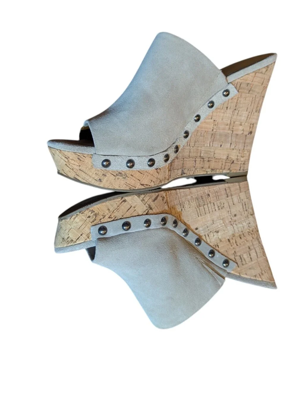 Marc Fisher Nude Cream Nubuck Suede Cork Hi Wedge Coastal  Slides Sz 9.5